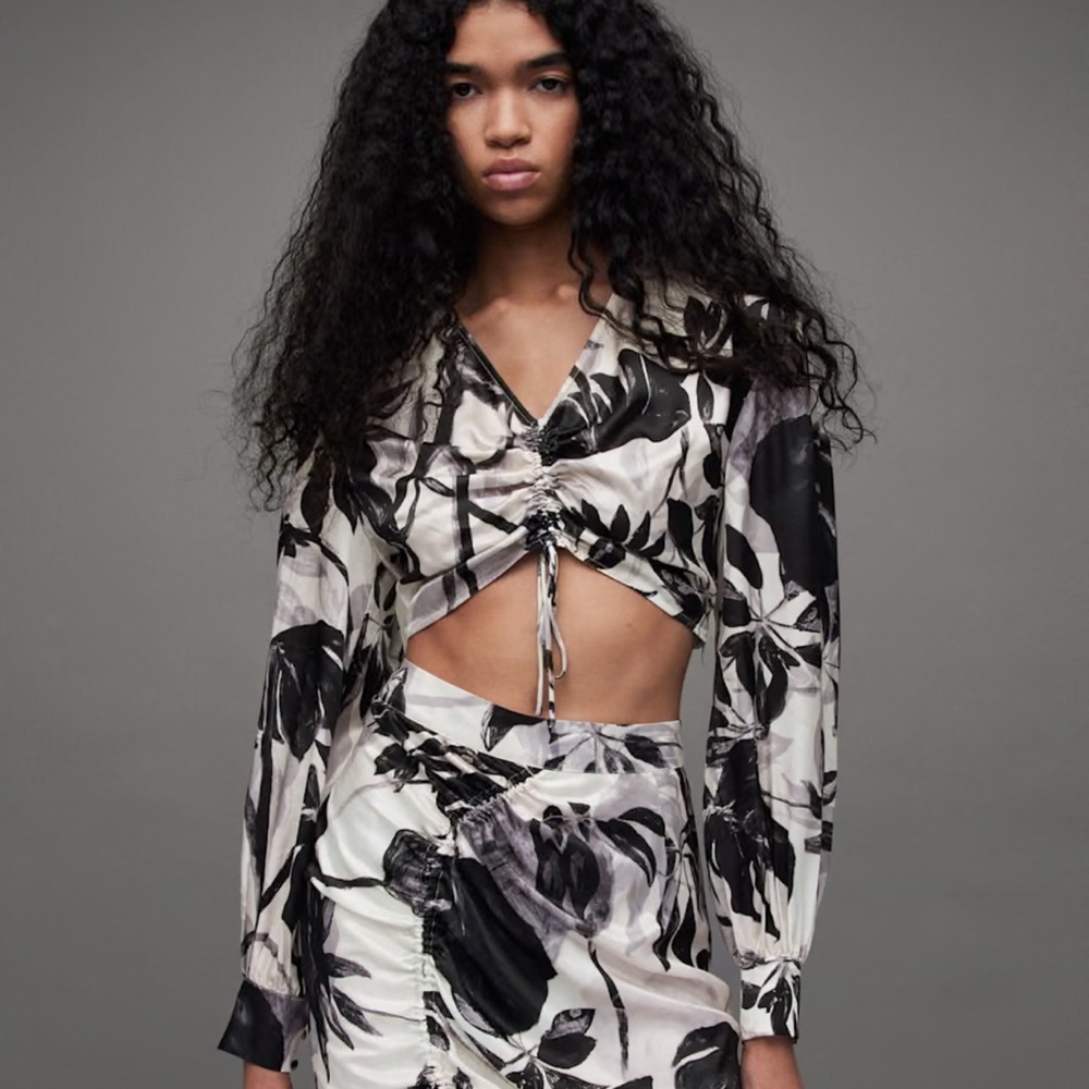 NWT AllSaints Carla Jackie Floral Silk Blend Cropped Top